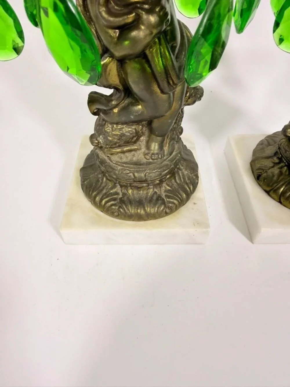 Candle Holders Bronze color Cherub Pair Set 2 Candleabra Italian Marble Bases It
